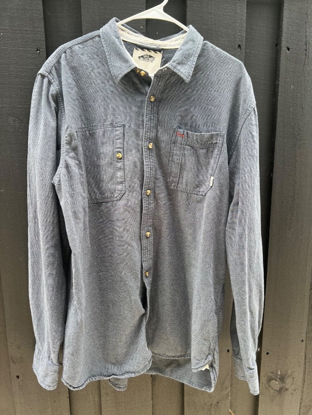 Mens VANS Skateboard Skater Soft Denim Blend Long Sleeve Button Down Large